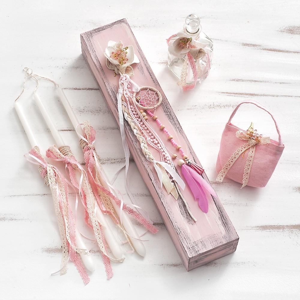 Σετ Λαδιού Βάπτισης Σε Κουτί Παρίσης Ονειροπαγίδα Ροζ ΖΚΣ802