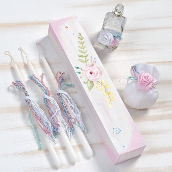 Σετ Βάπτισης Παρίσης Λουλούδια Με Κουτί Βάπτισης - Σεκρετέρ