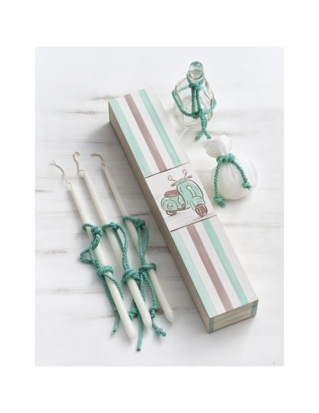 Σετ Βάπτισης Παρίσης Βόλτα Στη Ρώμη Με Βέσπα Με Κουτί Βάπτισης Ξύλινη Κασέλα